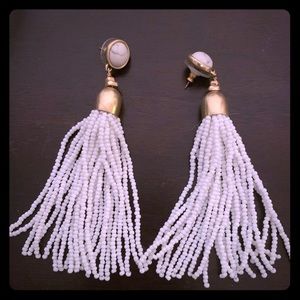 Stella & Dot white fringe earrings